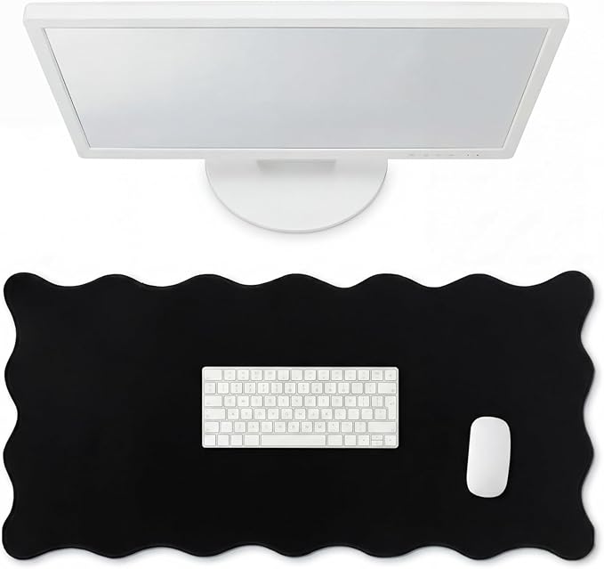 Hahafelt Scalloped Desk Mat Large Desk Pad Cute Coquette Table Mat Back to School Preppy Table Make up Pad Nonslip Graduation Gift with Stitching Waterproof Gaming(Black,23.6 x 13.8 Inches)