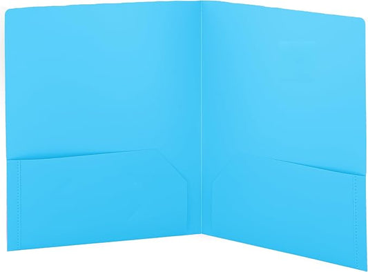 Folders with 2 Pockets Blue, Colored Plastic File School Folder Letter Size, Heavy Duty Poly Portfolio Folder with Two-Pockets, Also Available in Purple, Green, Red, Pink, and Grey, 1 Pc - By Enday
