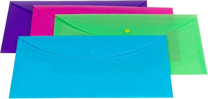 Smead, Poly Envelopes Plastic Folders, File Folders for Documents Letter Size with Snap Closure, Teacher School Office Supplies Organization Storage, Assorted Color, 12 Pack