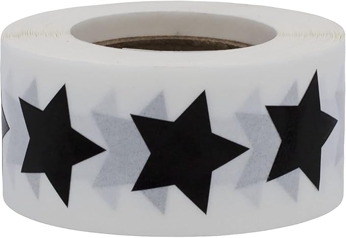 Black Star Stickers, 3/4" Inch, 500 Semi Gloss Labels per Roll - Perfect for Reward Systems, Decorating, and Crafting in Schools, Offices, Home and Personal Use