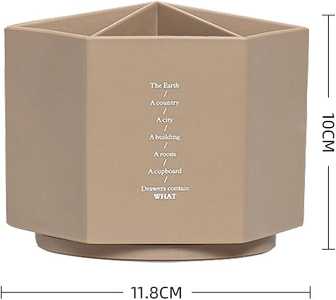 Gullor Spinning Desktop Stationery Organizer Decorative Plastic Rotating Pen and Pencil Cup 6 Compartment Desk and Table Top Office Supplies, Khaki
