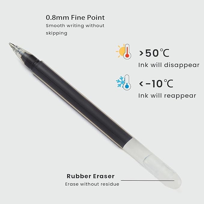 Volcanics Black Erasable Gel Ink Pens 20 Pack – Smooth Writing Heat Erasable Gel Pens with Cap, No Refill Needed, No Smudge, Ideal for School, Office, Journaling, Sketching, Note Taking
