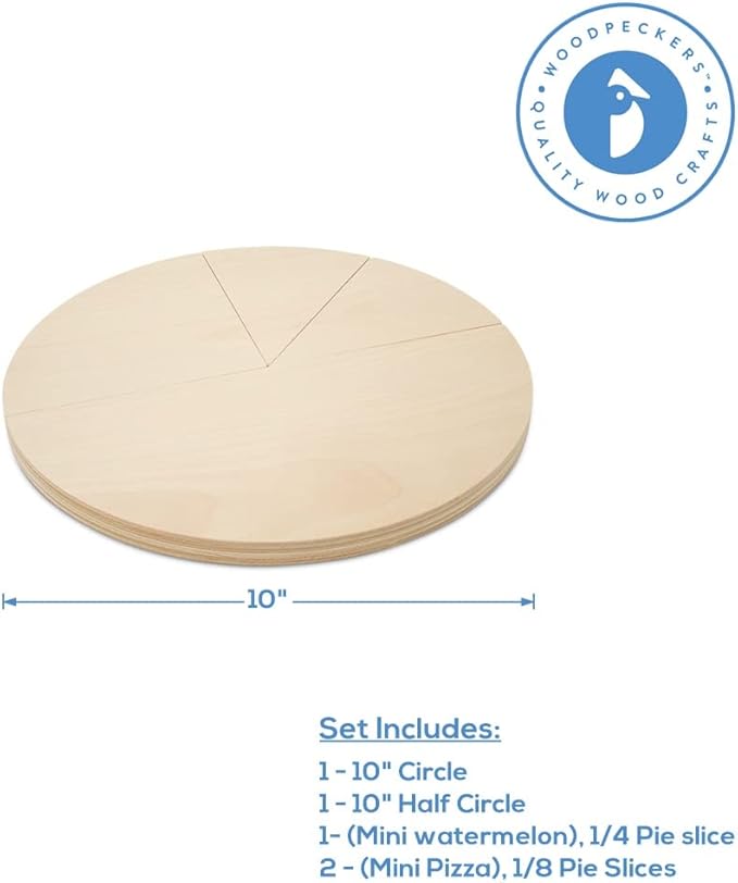Fraction Math Manipulative Pie Chart Set 10 inch, Pack of 1 Pizza Fractions Shapes for Teaching Time and Homeschool, by Woodpeckers