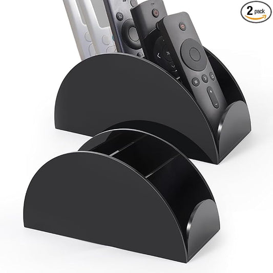 Kalakey 2 Pack Acrylic Remote Control Holder for Table, 4-Slot Multi-functional Remote Caddy Organizer for TV Remote, Phone, Pen, Glasses, Clear Desktop Storage Rack