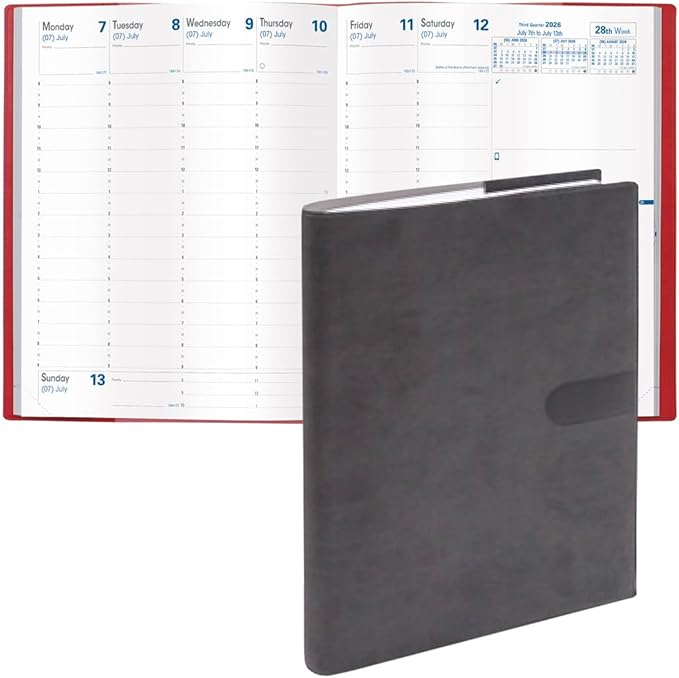 Quo Vadis 2026 President - Weekly Planner - 13 Months, Dec. to Dec. - 8 1/4 x 10 5/8" - Smooth Faux Suede Texas Charcoal Black Cover- Time Management Appointment Organizer