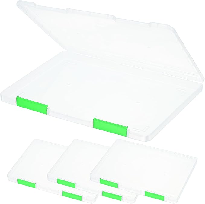 PATIKIL Clear A4 File Portable Project Case with Buckle Plastic Storage Box for 8.5" x 11" Letter Paper Scrapbook Paper Storage Boxes, 4Pcs, 12.2"x9.1"x0.8", Light Green