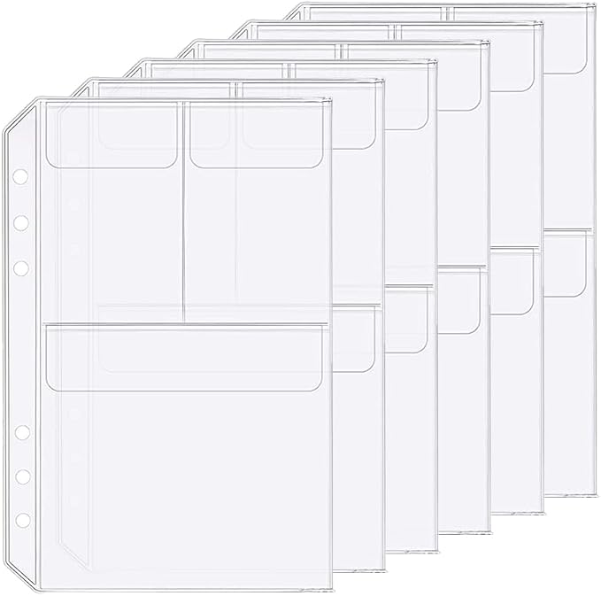 6 Pack A5 6 Holes Binder 3 Pockets Plastic Binder Folders Waterproof 6 Holes Holder for Receipt Ticket (3Pocket, A5)