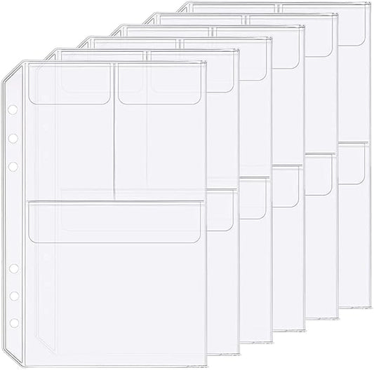 6 Pack A5 6 Holes Binder 3 Pockets Plastic Binder Folders Waterproof 6 Holes Holder for Receipt Ticket (3Pocket, A5)
