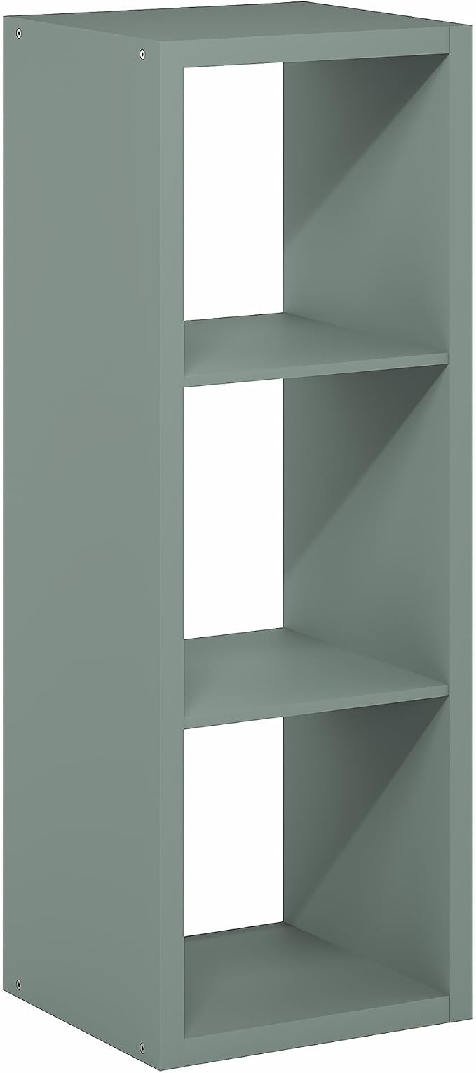 Furinno Cubicle Book Shelf, 3-Cube Bookshelf, Extra Thick Frame Horizontally & Vertically Reversible Bookcase with Open Back, 14.6" x 16" x 44", for Living Room, Bedroom, Home Office, Sage Green