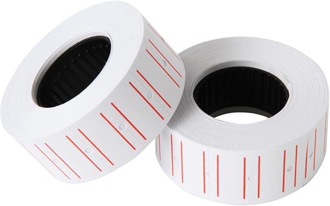 MX-5500 Price Labels, Adhesive Sticker Marker Label, 10 Rolls Sticky Paper Labels for Price and Date Guns,1 Line 5000 Labels, 1pcs Ink Roll Included (10roll Pink) (White+2 red line)