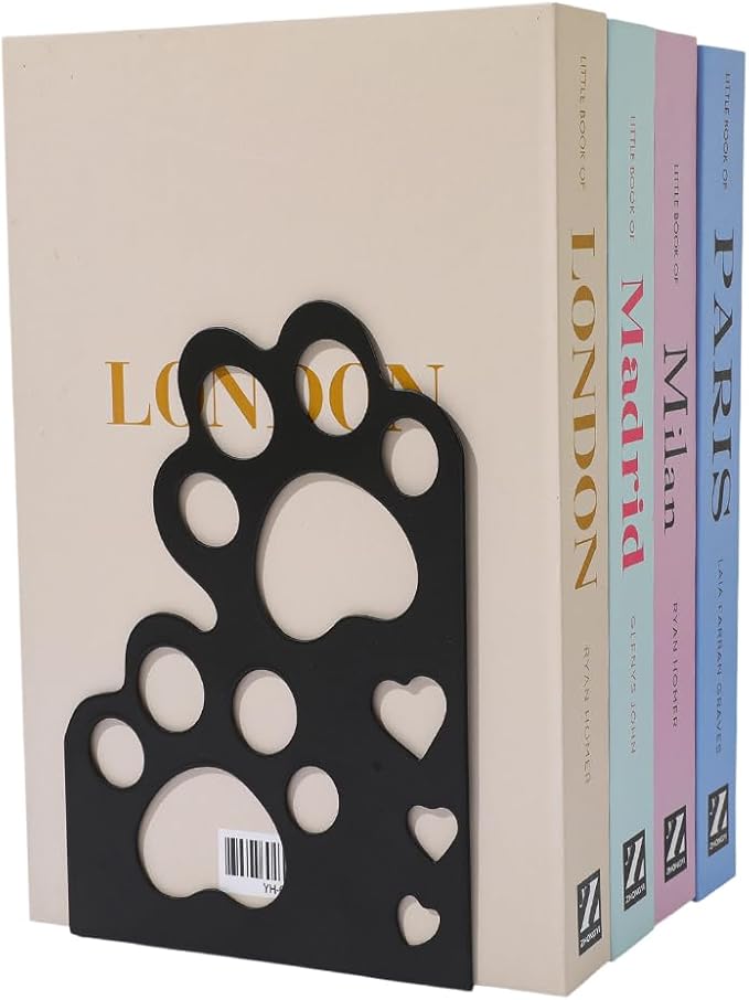 Book Ends, Bookends, Book Ends for Shelves, 2Pair Non Skid Metal Book Divider Decorative Holder, Abstract Art Desgin Book Stopper Supports for Office, Home (Cat Paw)
