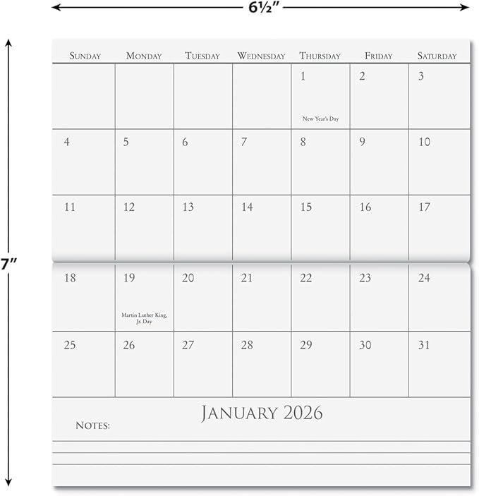2026 Meadow Dance Planner Pocket Calendar & Memo Pad, 3.5-Inch x 6.5-Inch Size Closed, Bookstore-Quality Monthly Floral Purse Calendars With 30 Note Pages for Kitchen & Office
