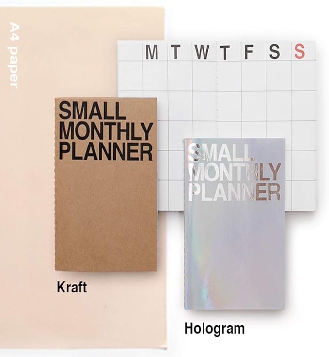 JSTORY Small Monthly Planner Set of 2 Stitch Bound Flat Lay Compact Handy Year Round Flexible Cover Goal/Time Organizer Thick Paper Eco Friendly Customizable A6 16 Months 18 Sheets Each Kraft