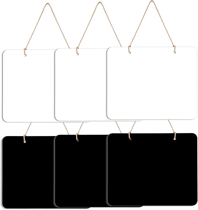 6Pcs Hanging Chalkboard Signs 8x10 Inch Wooden Double Sided Erasable Message Board, Memo Message Sign with Hanging String for Wedding Kitchen Home Party Decoration