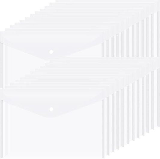 24pcs Plastic Filing Envelopes with Snap Button Closure ，Clear Document Folders for Letter A4 Size Files ，Poly Folders，for School and Office Supplies（White）