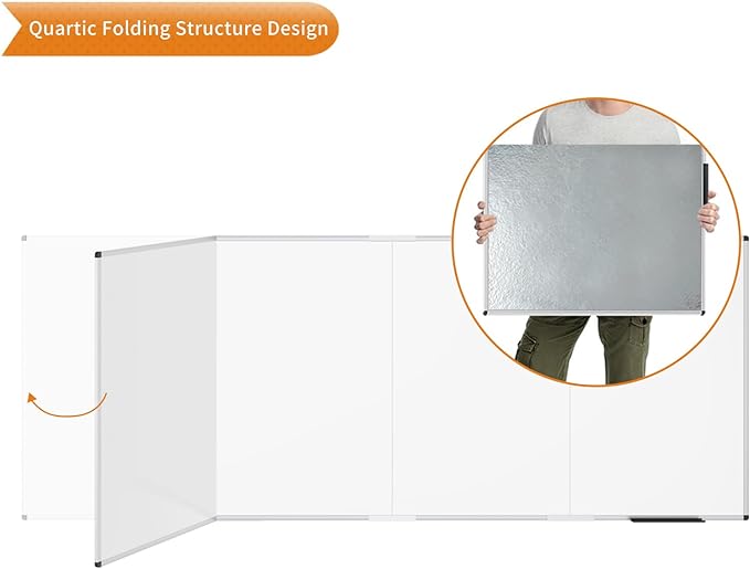 VIZ-PRO Magnetic Dry Erase Board, 120 X 48 Inches, Foldable Wall-Mounted Whiteboard with Silver Aluminum Frame & Marker Tray for School Office and Home 10' X 4'