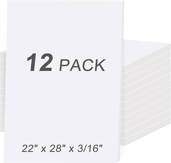 MYFAMIREA 12 Pack White Foam Board 22" x 28", 3/16" (5MM) Thick Board Poster Acid-Free Foam Core, Double Sided Foamboard Sheets for Projects, Art, Craft, Presentations and Wedding Signage