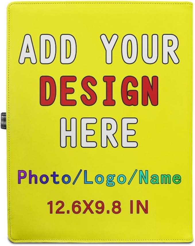 Professional Padfolio with Clipboard, Business Resume Portfolio Folder, Leather Notepad Portfolio Organizer with Logo Text Picture, Yellow