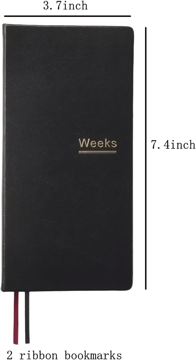 A6 Weekly Planner Undated Weeks Portable Size Organizer Appointment PU Leather Journal Pocket Notebook (Black with cover)