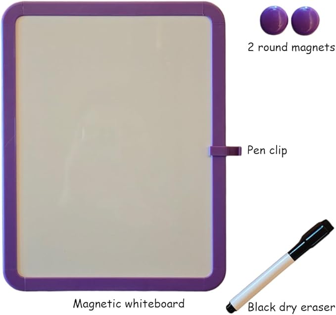 Magnetic Whiteboard, Erasable Notepad, Portable Drawing Board, Teaching Whiteboard, Magnetic Dry Erase Board for Lockers, 8.5“ x 11” with Marker and 2 Magnets(Purple)