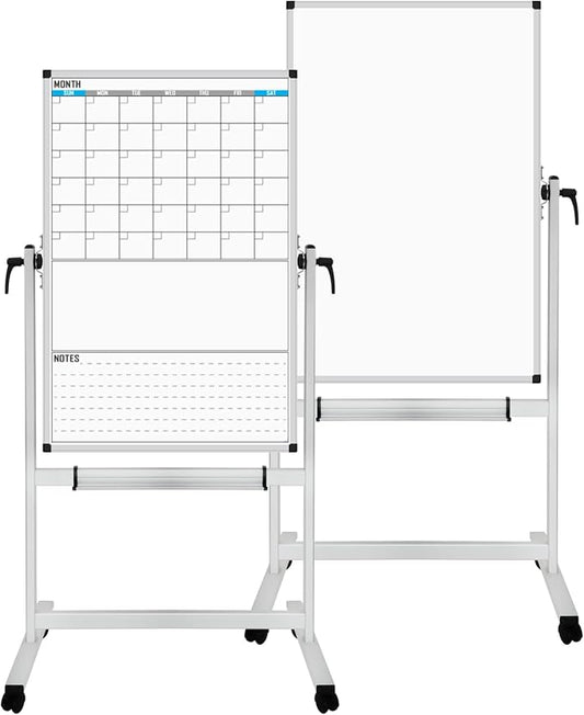 XBoard Rolling Moblie Whiteboard, 44x30 inches Double Sided Magnetic Dry Erase Board with Stand for Homeschool, Live Stream, Office, School (Calendar 44x30-Inch)