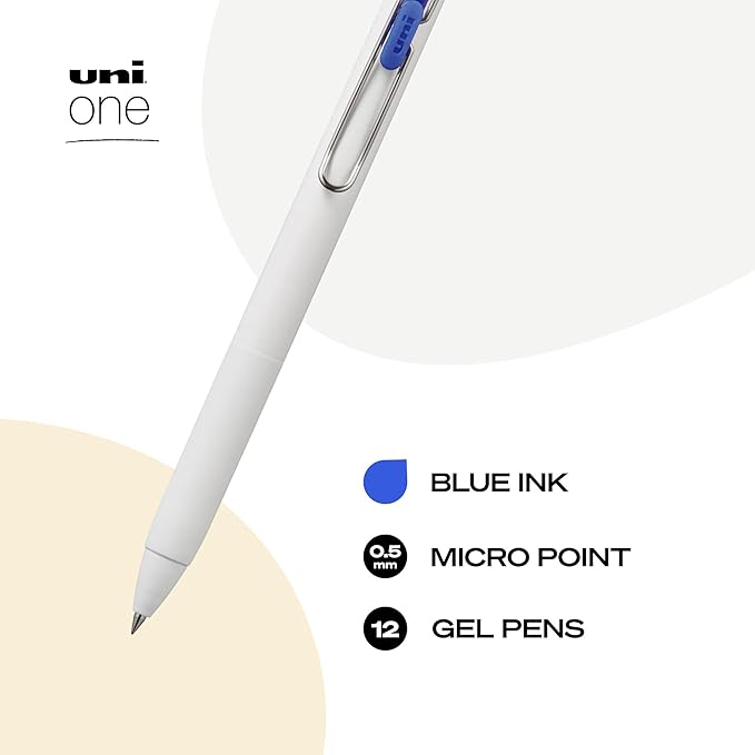 uniball one Retractable Gel Pens, Micro Point (0.5mm), Blue Ink, 12 Pack