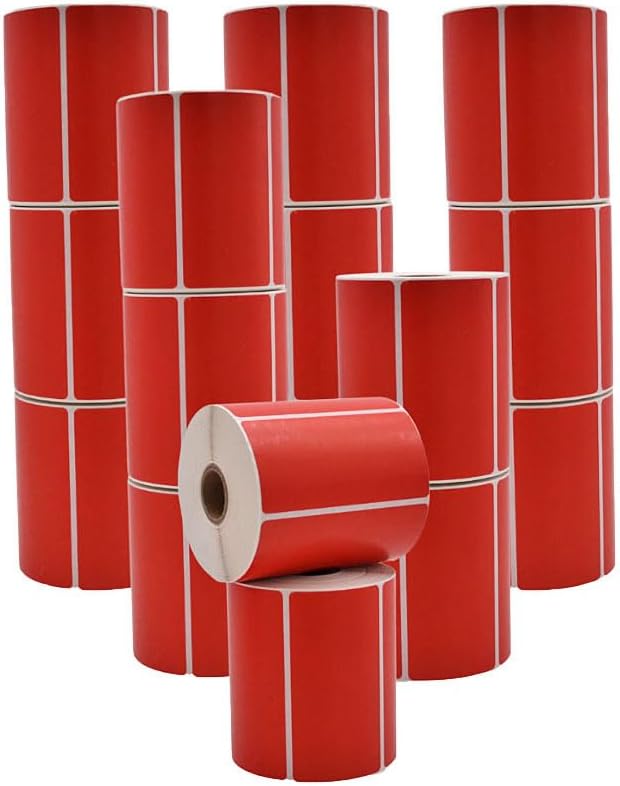 WOD Red Direct Thermal Label Rolls - 4 x 2 inch, 725 Nametag Stickers per Roll (Pack of 16) Permanent Adhesive for Color Coding, Labeling, Inventory Management at Home, Business, and Classroom.