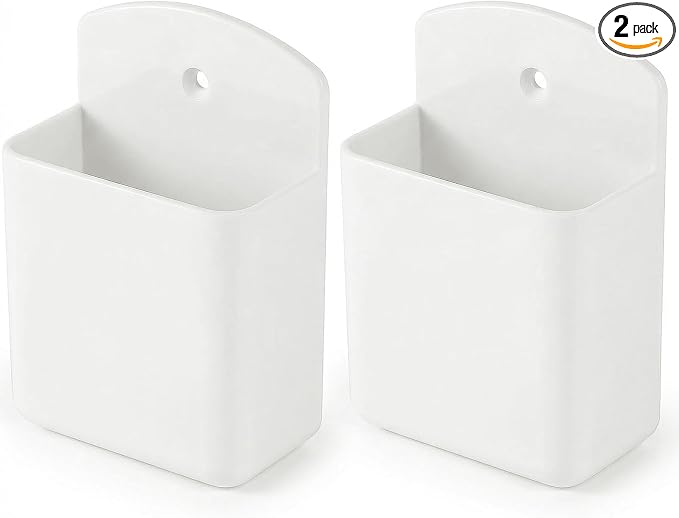 2 Pack White Remote Control Holder, Self adhesive Wall Mount Storage Box for TV and Air Conditioner Remote Controls, Pen Holder Organizers and Accessories for Home Office School