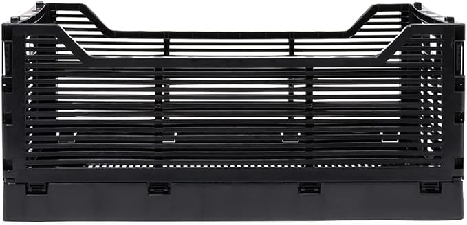 OnDisplay Stackable Folding Desk/Beauty/Closet Storage Crate - Foldable Space Saving Bins for Home Kitchen Classroom Office Vanity Bathroom Pantry (Single Large - With Letters, Black)