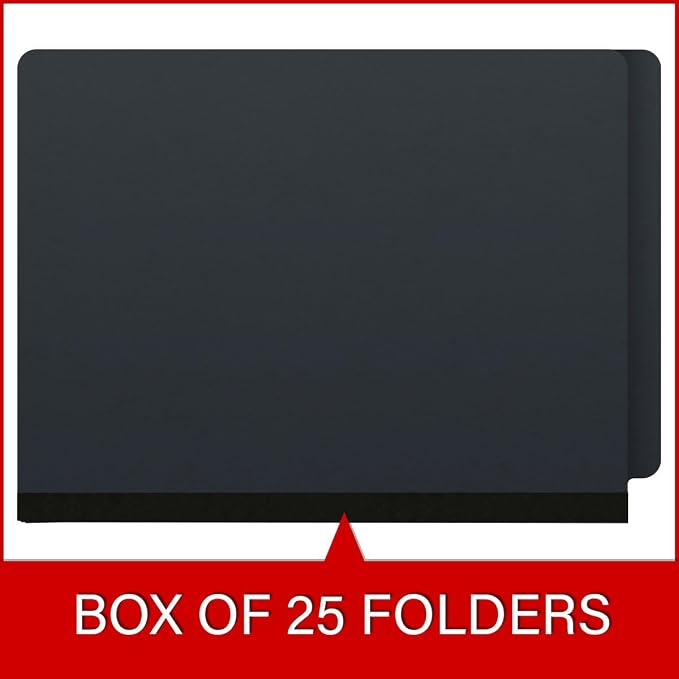 End Tab Pressboard Folders, Letter Size, 2" exp, Fasteners Pos #1 & #3, Black (Box of 25)