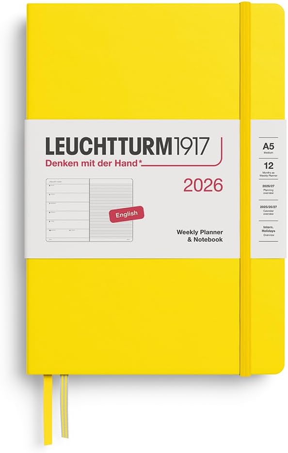 LEUCHTTURM1917 - Weekly Planner & Notebook 2026, Hardcover, Medium (A5), Ruled, Lemon (Jan 1 - Dec 31, 2026)