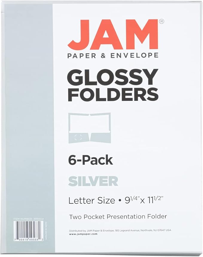 JAM PAPER Laminated Two Pocket Glossy School Folders - Letter Size - High Gloss Silver - Bulk 50/Box