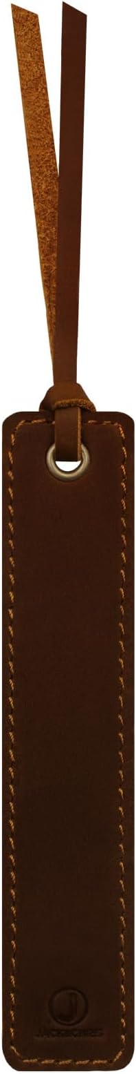 Jack&Chris Genuine Leather Bookmark, Thin Handmade Stitched Bookmarks for Women Men, Classic Style Book Accessories Gifts for Book Lovers Students Writers Readers Teens Adults, Red Brown