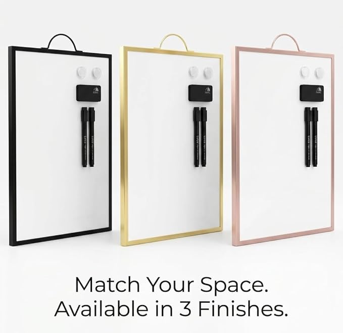 Black Magnetic Dry Erase Whiteboard 12 x 16 Double Sided, Portable Desktop Small White Board with Handle, to Do List Note Board, Write and Wipe for Desk Wall, Includes 2 Markers Eraser 2 Magnets