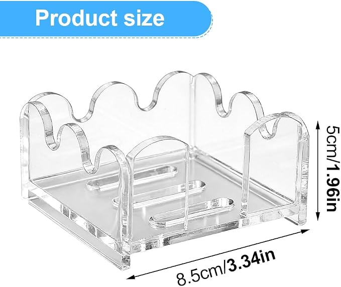 Acrylic Sticky Note Holder, 3 x 3 Inch Wavy Clear Sticky Note Dispenser, Crystal Clear Notepad Holder for Office Desk and Dorm Room, 1 Pack