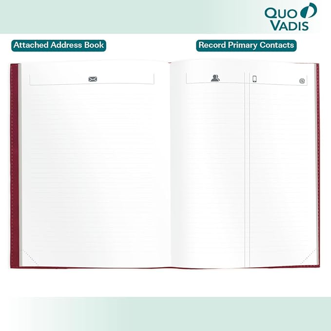 Quo Vadis 2026 Note - Bi-Lingual (EN/FR) - Weekly/Monthly Planner - 16 Months, Sept. 2024 to Dec. 2026 - 6" x 8 1/4" - Smooth Faux Suede Texas Black Cover - A Modern Design for Journaling and Detailed Planning