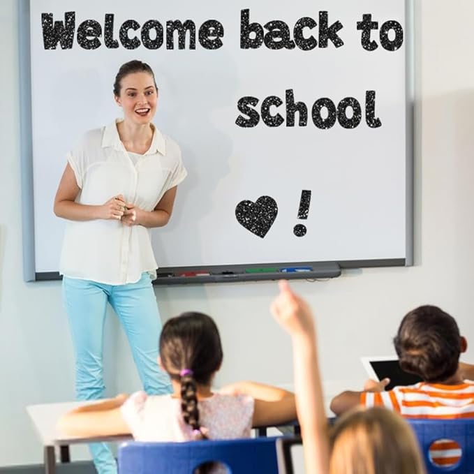 225Pcs Glitter Bulletin Board 4inch Letters with Adhesive Dots Punctuation Symbols Cutout for Classroom Numbers Alphabet School Display Decorating Supplies (Black)