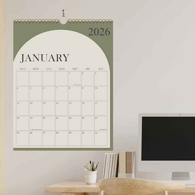 Large Calendar 2026 with Spiral Bound - 18 Month Big Calendar from January 2026 to June 2027, Vertical Large Monthly Calendario 2026 for Wall, 22" x 17", Green