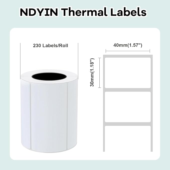 Thermal Labels for N20 Label Maker,1.57"x1.18"(40x30mm), 230 Labels/Roll, for Barcode, Address, Mailing, Logo, Business, Name Tag, 3 Rolls