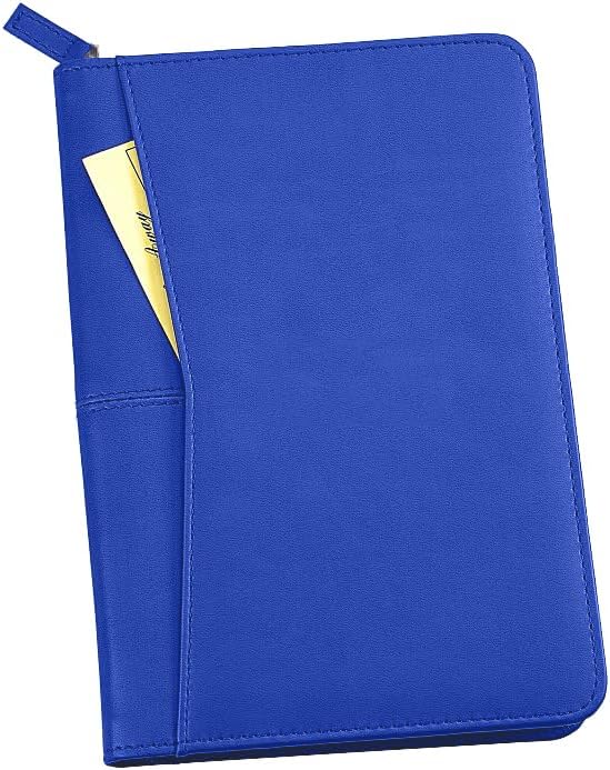Lcjtop Junior Business Padfolio - A5 PU Leather Portfolio Binder & Zippered Binder Folder with 5 x 8 Writing Pad and Interior Storage Pocket Executive Business Organizer for Men Women,Royal Blue