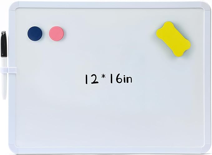 MXG Small White Board Dry Erase, 12x16 Inch Portable Double Sided Whiteboard for Wall, Fridge, Desk, Mini Dry Erase Board with Magnets, Marker & Eraser, for Office, Home, School & Memo Board