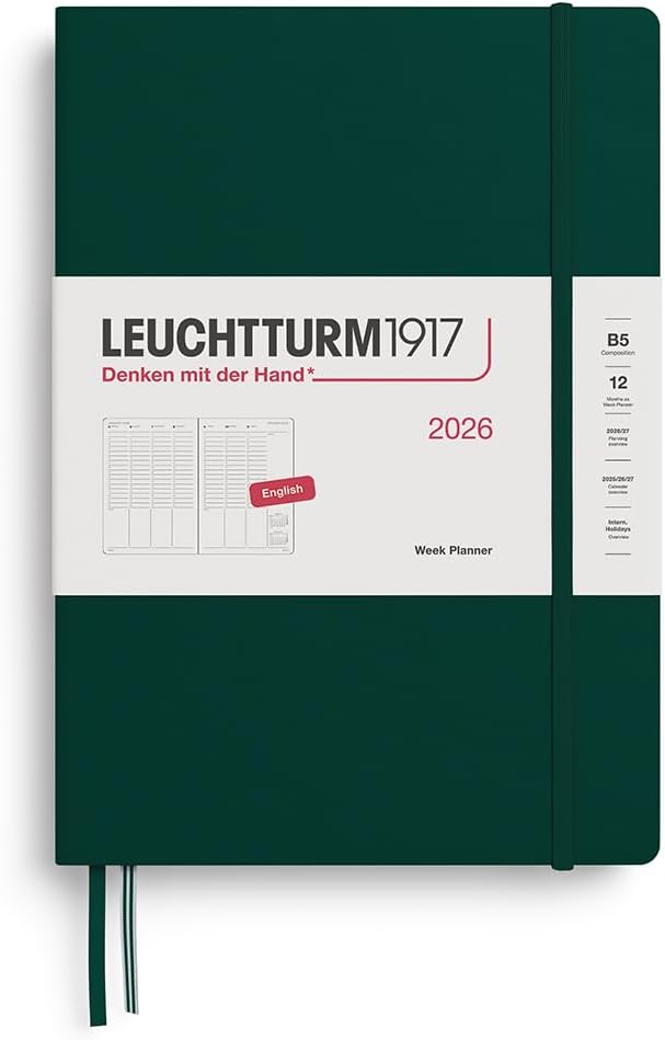 LEUCHTTURM1917 - Week Planner 2026, Hardcover, Composition (B5), Forest Green (Jan 1 - Dec 31, 2026)