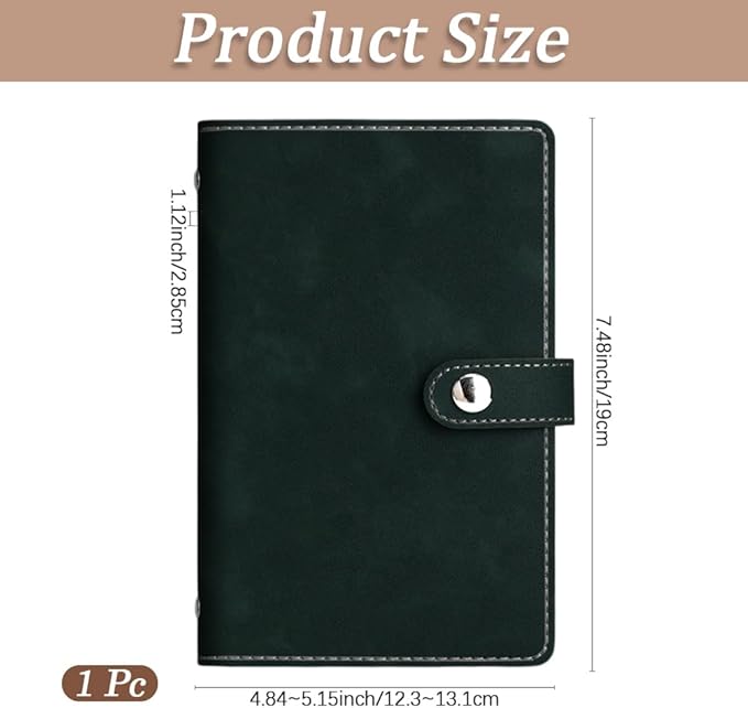A6 PU Leather Notebook Binder Refillable 6 Ring Planner Cover with Dividers Pockets Travel Journal Folder Soft Cover Loose Leaf Binder Protector for Meeting Filler Paper Cash (Dark Green)