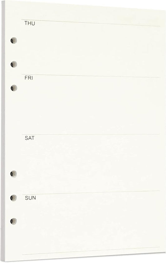 Zelten 1 Pack A5 45 Sheets/90 Pages Weekly Planner Loose Leaf Punched Paper Refills Paper for 6 Hole Binder Personal Organizer Diary Notebook Refillable Planner