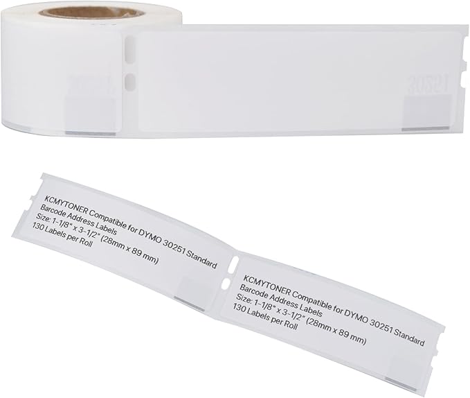 10 Roll (130 Labels/Roll) Compatible for DYMO LW 30251 White Address Barcode Labels 1-1/8" x 3-1/2" Premium Self-Adhesive Label for LabelWriter 450, 450 Turbo, 4XL, Rollo Zebra Printers