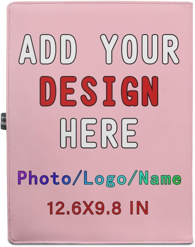 Personalized Padfolio Clipboard Folder Add Your Own Logo Text Text, Custom Leather Portfolio for Men Women with A4 Size Clip Board, Pink