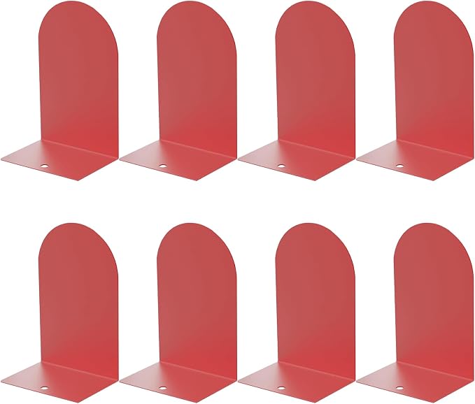 MerryNine Metal Book Ends, 8 Pack Red Bookends for Shelves, Book Holder for Heavy Books, Book End for Kids Books, Decoration Bookend for Home Office