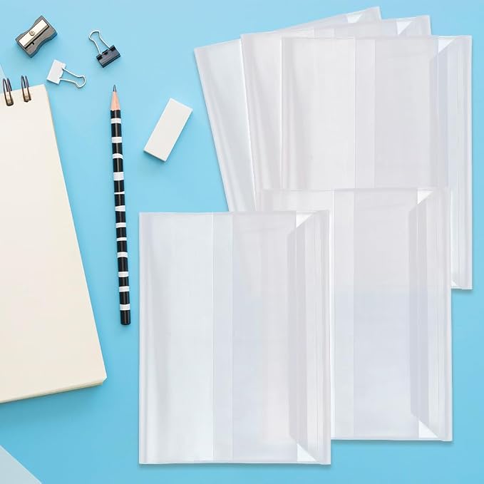 GORGECRAFT 10Pcs Adjustable Plastic Book Covers Clear 8.5 x 6.2 Inch Waterproof Transparent Book Sleeve with Self-Adhesive Strip Document Paper Protector for Notebook Textbook Paperbacks School Office
