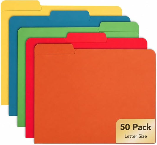 Mr. Pen- File Folders, 50 Pack, 1/3-Cut Tab, Vibrant Earthy Spectrum, 5 Assorted Colors, Letter Size, Office Supplies File Folders