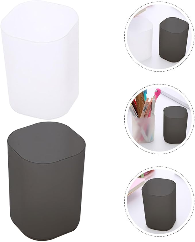 2pcs Frosted Pen Holder and Pencil Organizer Desk Bucket Set, Plastic Cylinder Stationery Container for Office Desktop Storage and Workspace Accessories